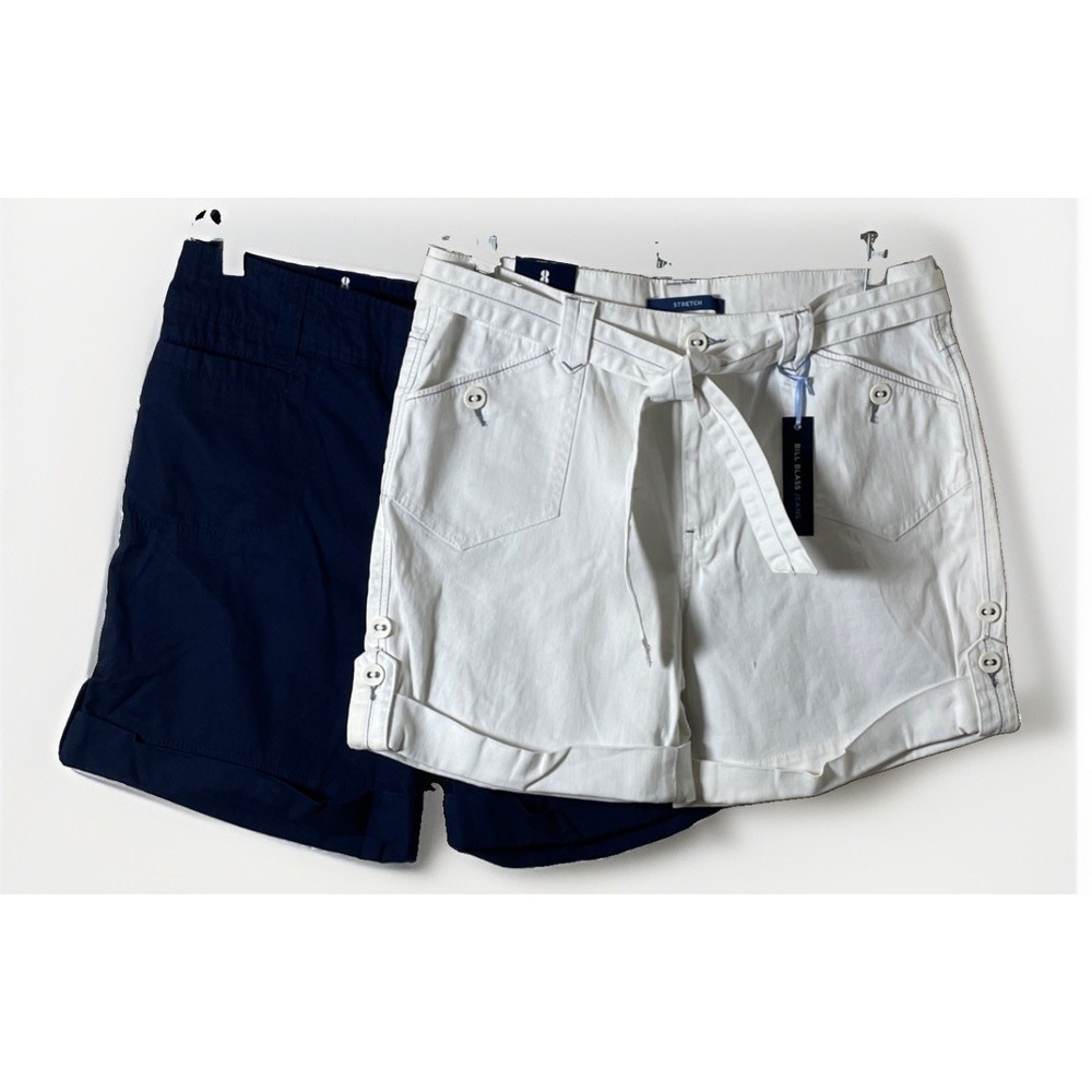 Bill Blass Lot Of 2 Women's Size 12 Stretch Chino Shorts NWT 1 Navy 1 White